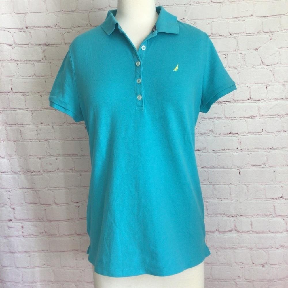 Nautica Blue Short Sleeve Polo Shirt - Size Large